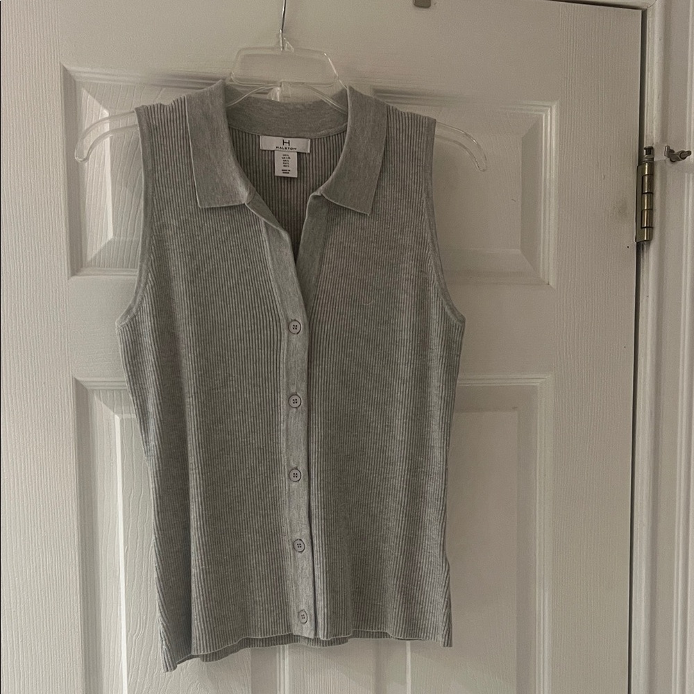 Halston Heritage Gray Button Down Sleeveless Shirt - image 1